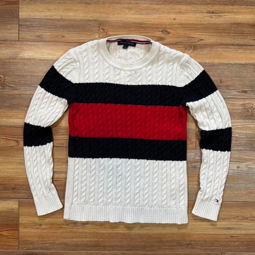 VINTAGE Tommy Hilfiger Women's Striped Cable Knit Sweater